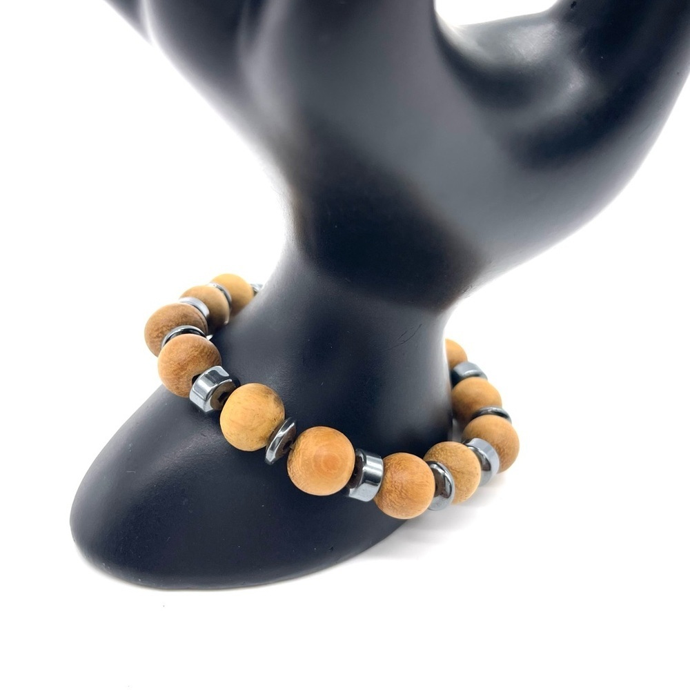 Elegant Wooden Bead Bracelet with Silver Accents
